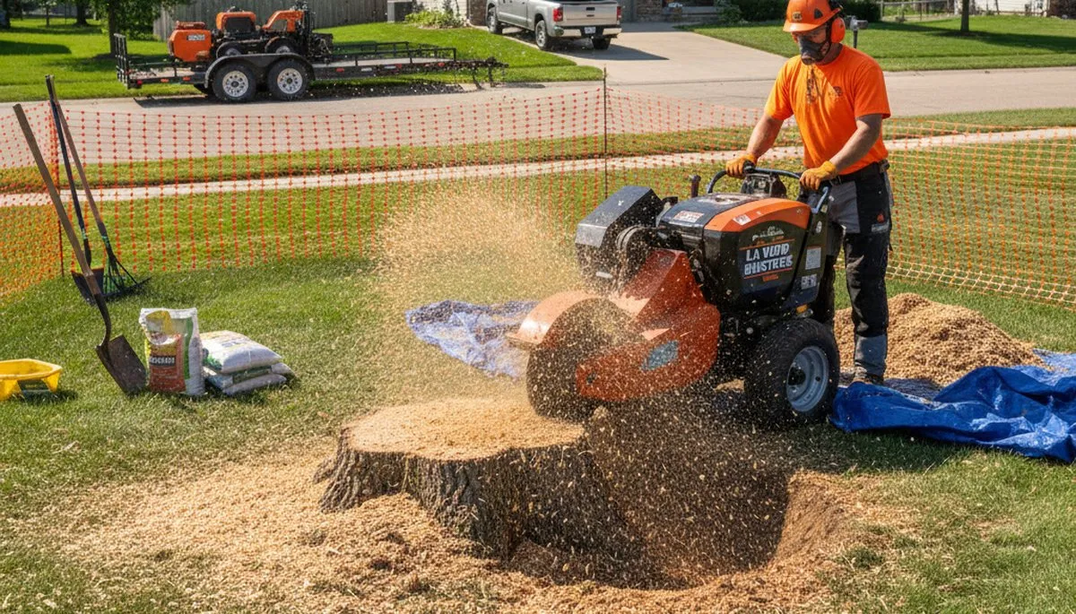 Professional stump grinding removing tree stumps in La Vista, NE by Bellevue tree removal experts