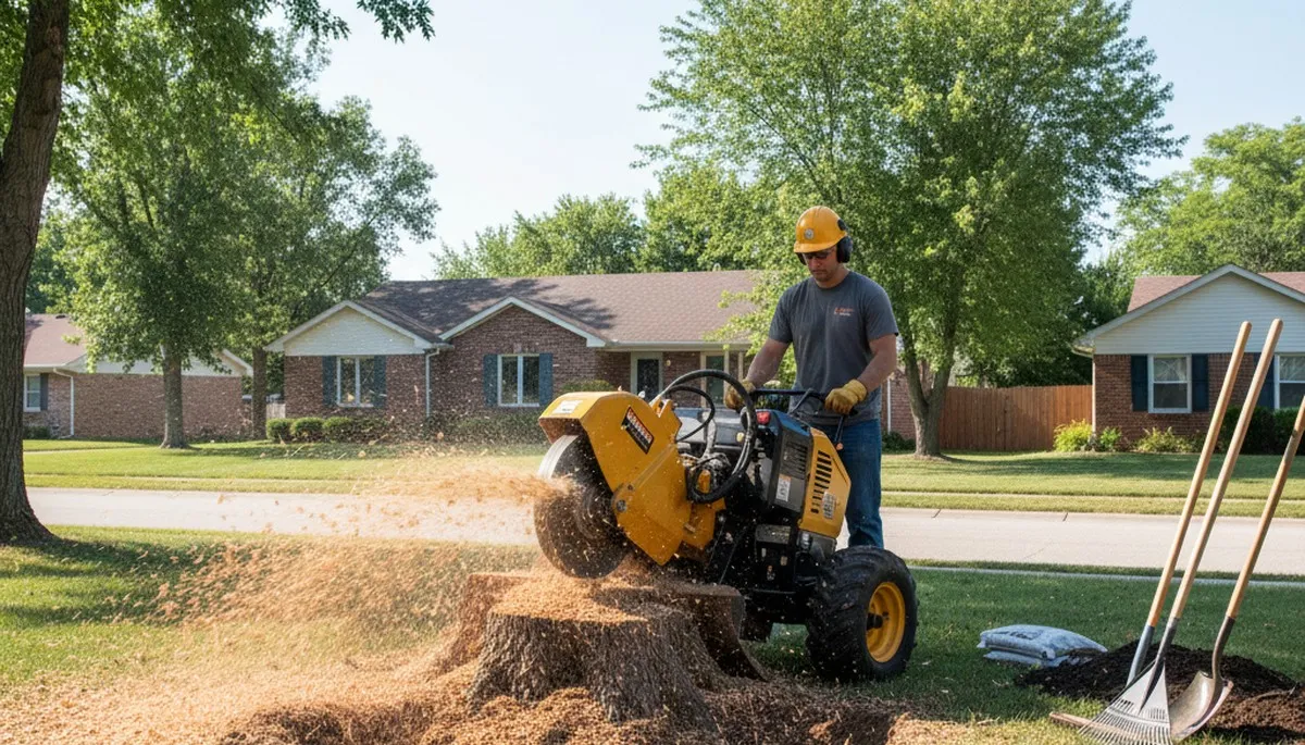 Professional stump grinding service removing tree stumps in Offutt A F B near Bellevue, NE